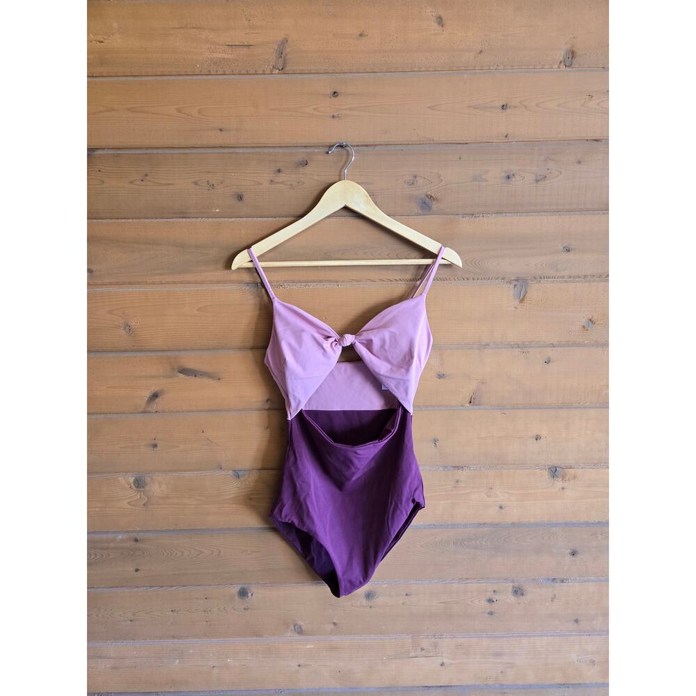 Visual Mood Swimsuit Everly Open Front One Piece Swim S Pink Plum Beach Swimwear - Picture 2 of 5